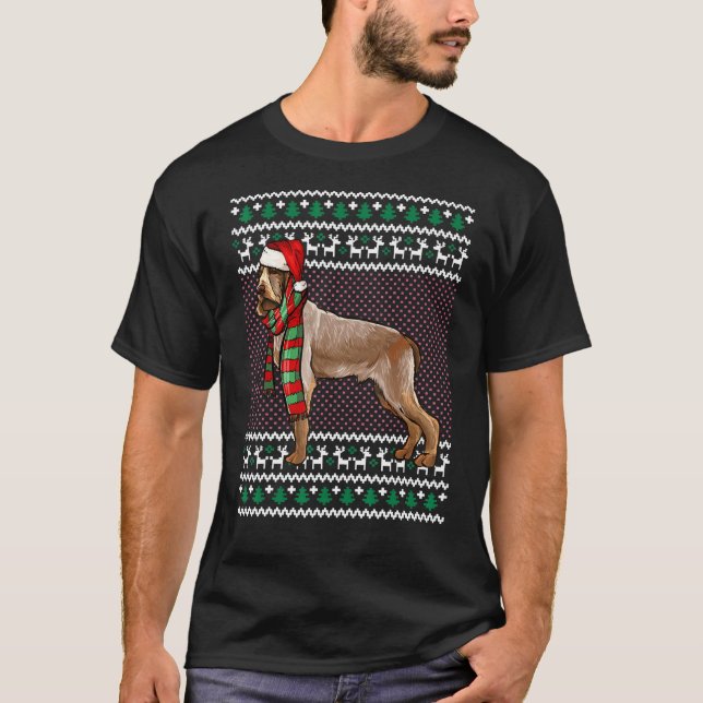 Camiseta Xmas Spinoni Italiani Dog Santa Hat Ugly Natal (Frente)