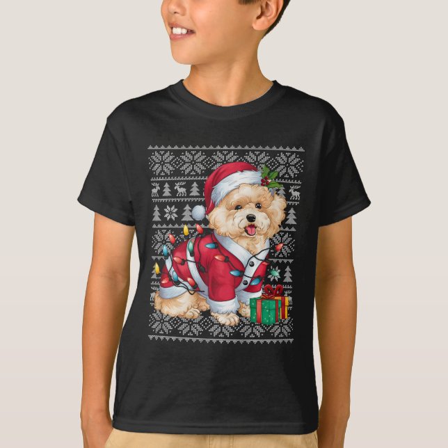 Camiseta Xmas Sweater Style Febre Papais noeis Bichon Frise (Frente)