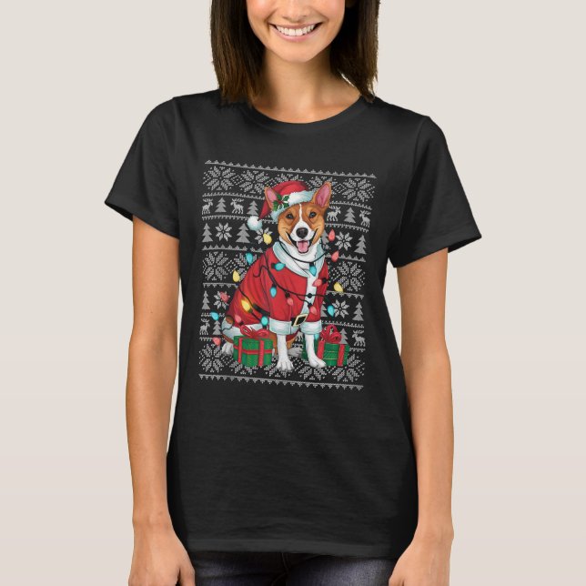 Camiseta Xmas Sweater Style Fely Papais noeis Basenji Dog C (Frente)