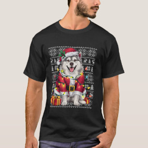Camiseta Xmas Sweater Style Ugly Papais noeis Malamute Dog
