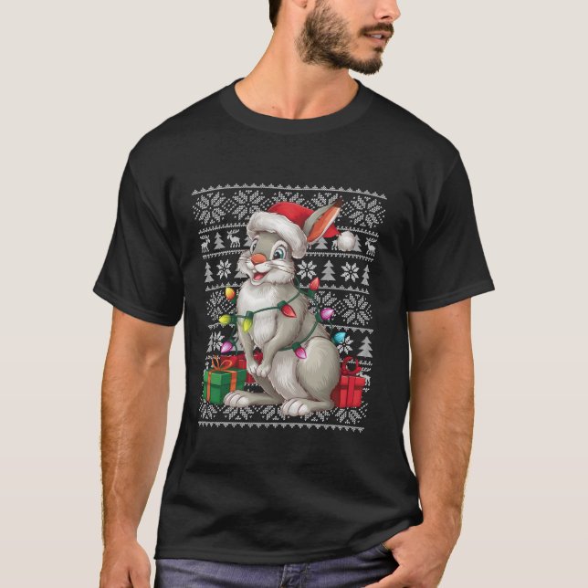 Camiseta Xmas Sweater Style Ugly Santa Hat Artic Hare Chri (Frente)
