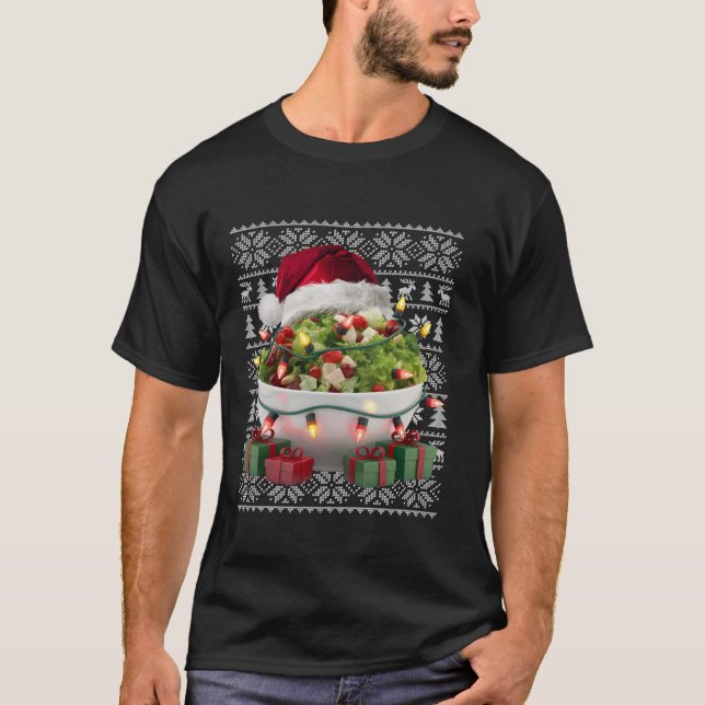 Camiseta Xmas Sweater Style Ugly Santa Hat Salad Natal (Frente)