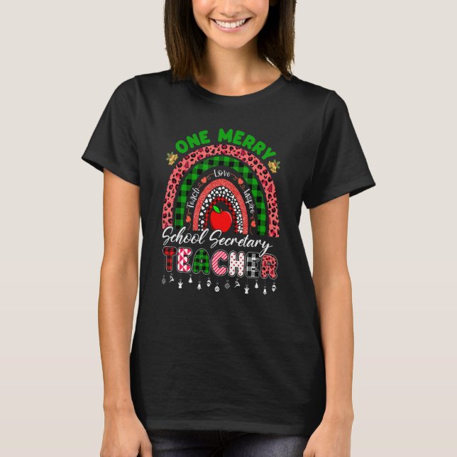 Camiseta Xmas Teacher Rainbow One Merry School Secretary Ch (Frente)