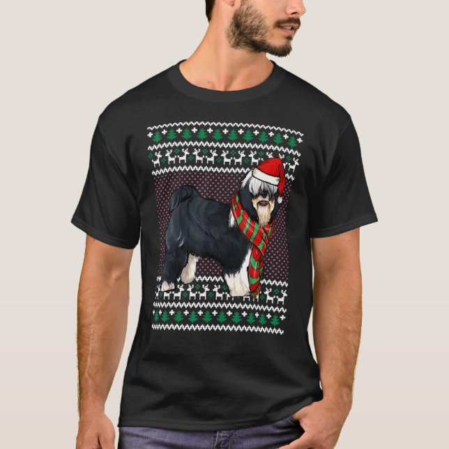 Camiseta Xmas Tibetan Terrier Dog Santa Hat Ugly Natal (Frente)