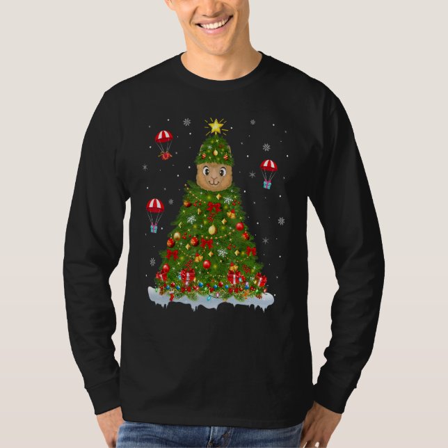 Camiseta Xmas Tree Decorations Lights Santa Alpaca Christma (Frente)