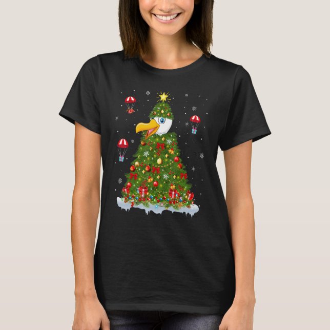 Camiseta Xmas Tree Decorations Lights Santa Seagull Bird Ch (Frente)