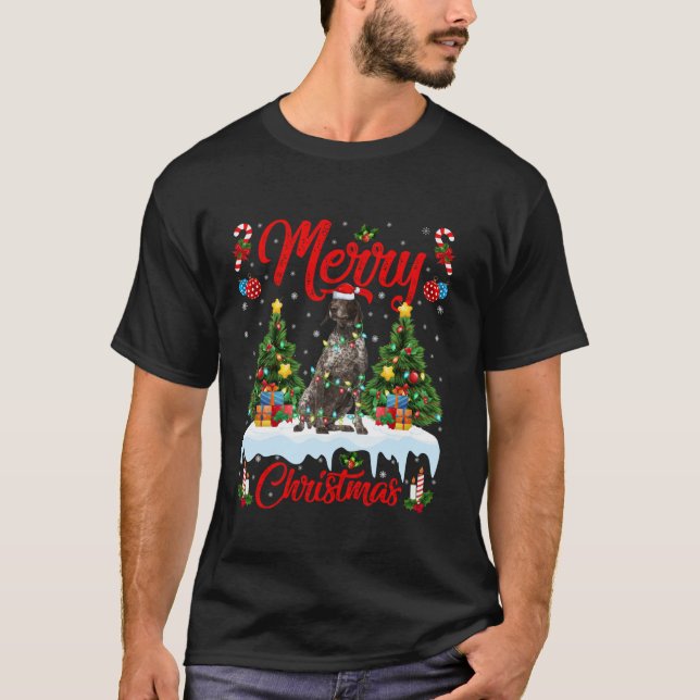 Camiseta Xmas Tree Lighting German Shorired Dog (Frente)