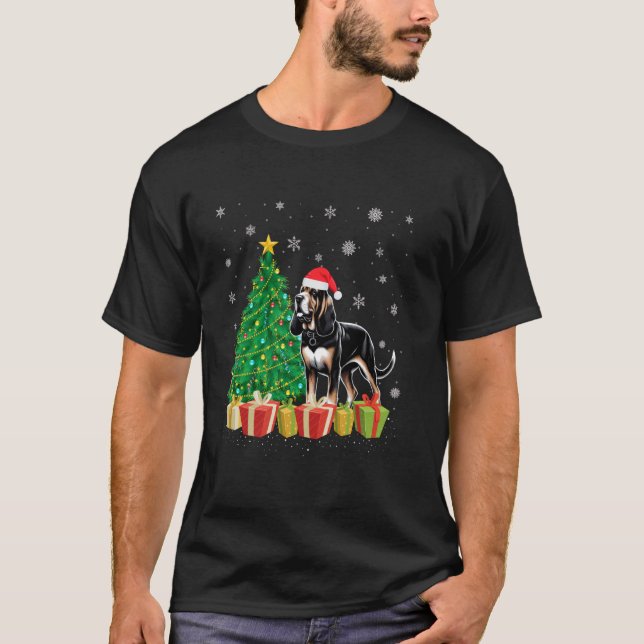 Camiseta Xmas Tree Lighting Santa Hat Bloodound Cristo (Frente)