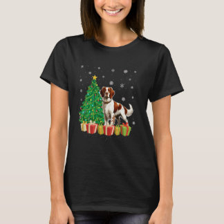 Camiseta Xmas Tree Lighting Santa Hat - Brittany Spaniel Do