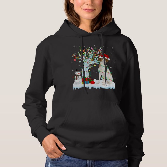 Camiseta Xmas Tree Lighting Santa Hat - Brittany Spaniel Do (Frente)