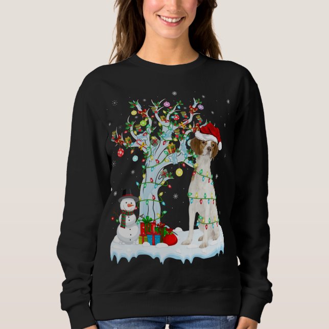 Camiseta Xmas Tree Lighting Santa Hat - Brittany Spaniel Do (Frente)