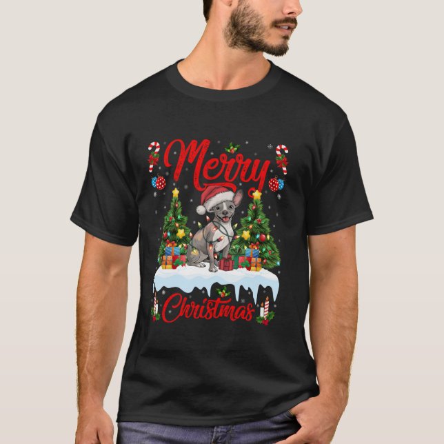 Camiseta Xmas Tree Lighting Santa Hat Cães Mexicanos Sem Ca (Frente)