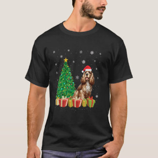 Camiseta Xmas Tree Lighting Santa Hat Cocker Spaniel Ch