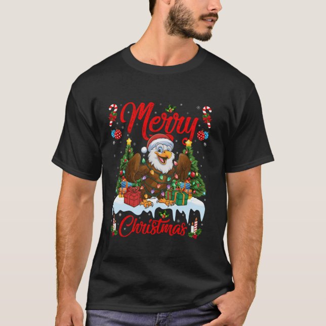 Camiseta Xmas Tree Lighting Santa Hat Eagle Natal T Shi (Frente)