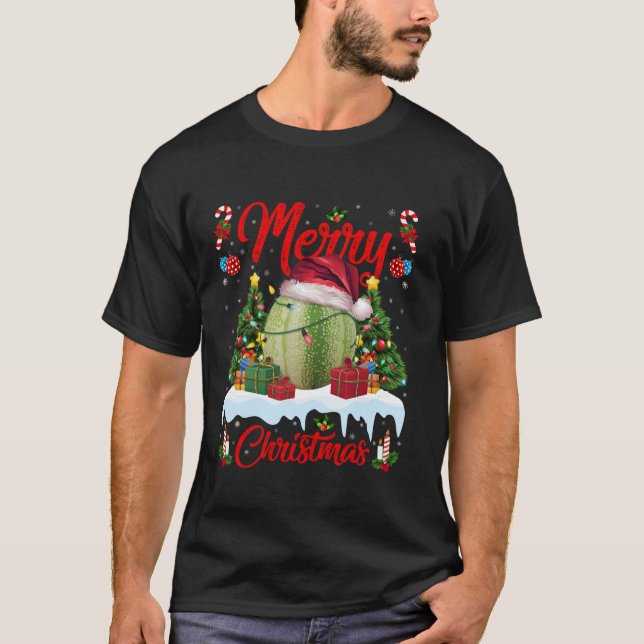 Camiseta Xmas Tree Lighting Santa Hat Melon Natal T Shi (Frente)