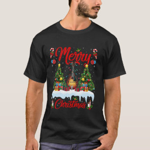 Camiseta Xmas Tree Lighting Santa Hat Musical Mandolin Chri