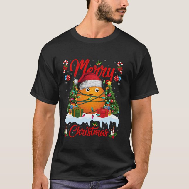 Camiseta Xmas Tree Lighting Santa Hat Orange Natal T Sh (Frente)