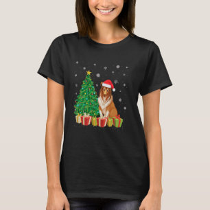 Camiseta Xmas Tree Lighting Santa Hat Rough Collie Dog Chri