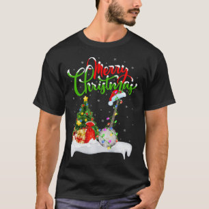 Camiseta Xmas Tree Lights Santa Hat Musical Banjo Natal