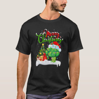 Camiseta Xmas Tree Lights Santa Hat Vegetable Broccoli Chri
