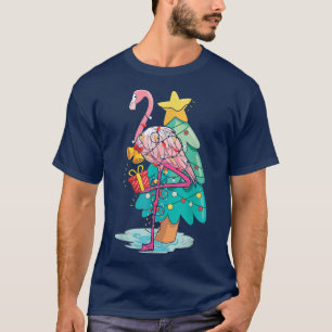 Camiseta Xmas Tree Lights Tropical Flamingo Animal Christma
