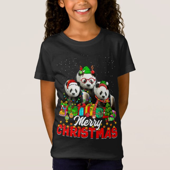 Camiseta Xmas Tree Luz Natal Pajama Panda Bear Anima (Frente)