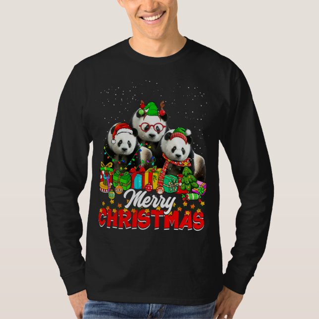Camiseta Xmas Tree Luz Natal Pajama Panda Bear Anima (Frente)
