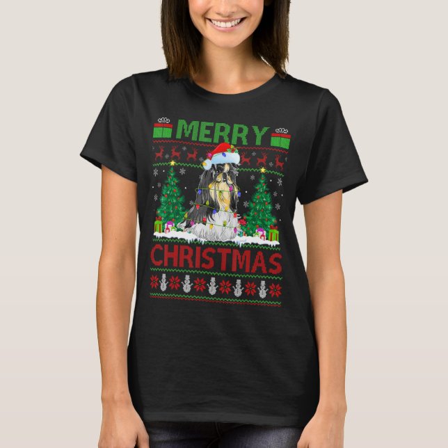 Camiseta Xmas Tree Luzes Feias Papais noeis Shih Tzu Dog Na (Frente)