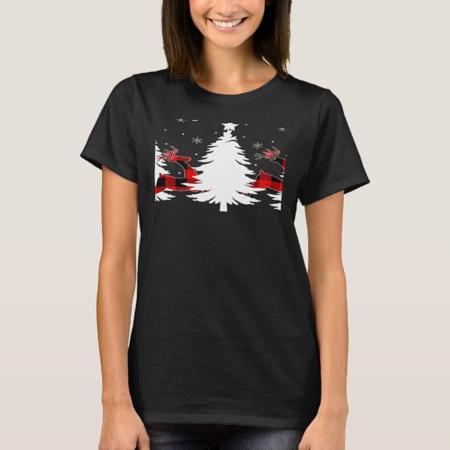 Camiseta Xmas Tree Red Buffalo Plaid Reindeer Merry Christm (Frente)