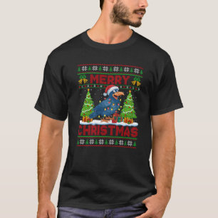 Camiseta Xmas Tree Ugly Style Santa Hat Raven Bird Christma