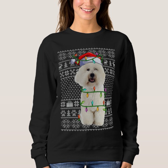 Camiseta Xmas Ugly Sweater Style Santa Bichon Frise Dog Chr (Frente)