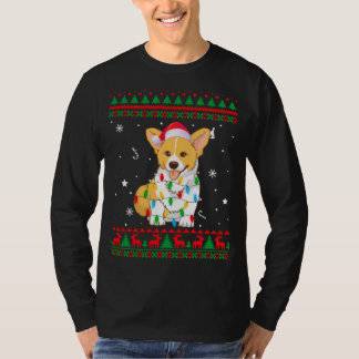 Camiseta Xmas Ugly Sweet Natal Lights Corgi Dog Lover