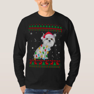 Camiseta Xmas Ugly Sweet Natal Luz Maltês Cão Lov