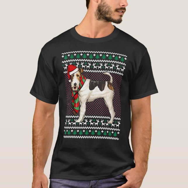 Camiseta Xmas Wire Fox Terrier Dog Santa Hat Feia Natal (Frente)