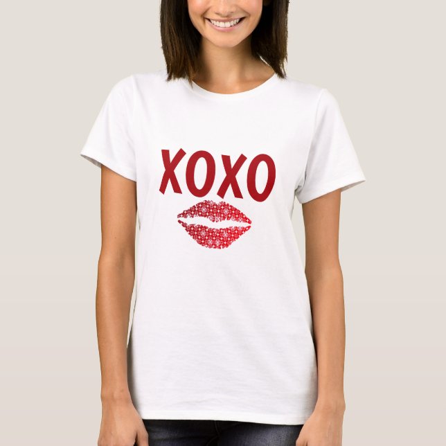 Camiseta XOXO de Lip de Cor Vermelha na moda (Frente)