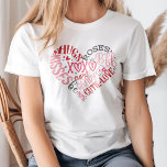 Camiseta XOXO Hearts Love & Kisses Dia de os namorados<br><div class="desc">Expresse o seu amor com a Camiseta Dia de os namorados XOXO Hearts Love & Kisses, apresentando um único design em forma de coração composto de frases românticas como "XOXO", "Love & Kiss", "BFF", "Hugs" e "Rosas". Cada palavra é estilizada em tons de rosa variados, criando um olhar vibrante e...</div>