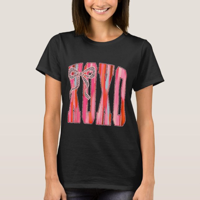 Camiseta Xoxo Leopard Bow Funny Valentine's Day Coquette Nk (Frente)