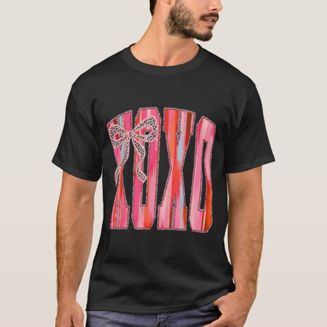 Camiseta Xoxo Leopard Bow Funny Valentine's Day Coquette Nk (Frente)