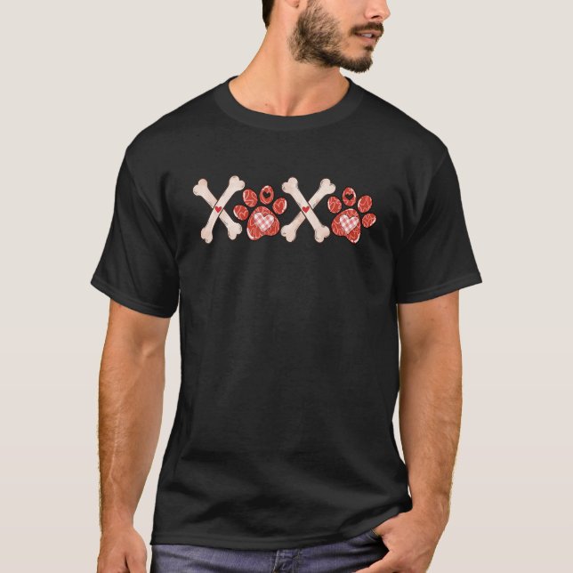 Camiseta XOXO Skeleton Pet Dogs Cats Paw Hearts Dia de os n (Frente)