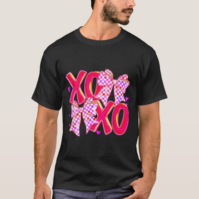 Camiseta Xoxo Valentines Day Love Funny Coquette Bow Checke (Frente)