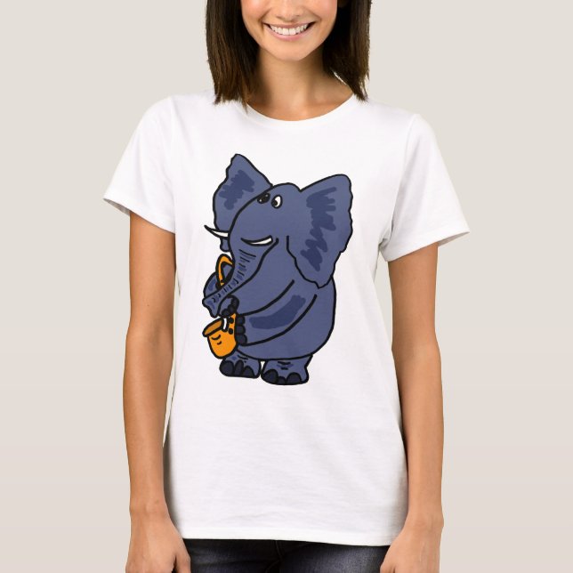 Camiseta XX- elefante que joga o saxofone (Frente)