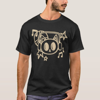 Camiseta Y2K 90s Cat with Headset Headphone Hears Music vin
