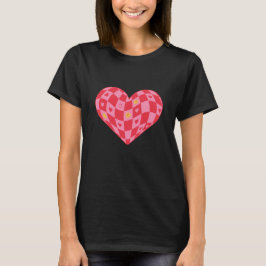 Camiseta Y2K Trendy Pink Checkerboard Heart Smiley Face 