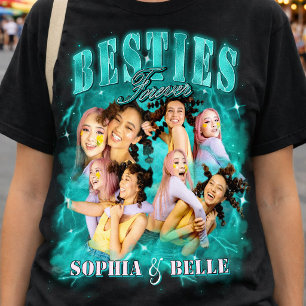 Camiseta Y2K Vintage 90s BFF Bootleg Azul Turquesa Rap