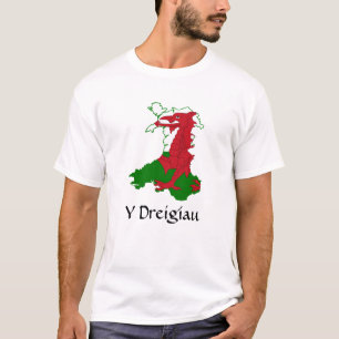 Camiseta Y Dreigiau Flag Map of Wales T Shirt