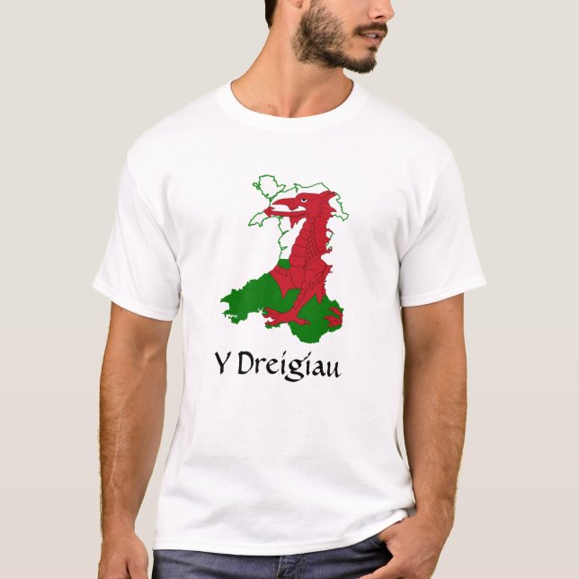 Camiseta Y Dreigiau Flag Map of Wales T Shirt (Frente)