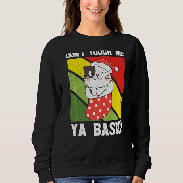 Camiseta Ya Basic Cat Cote Não Me Toque Engraçado Santa Hat (Frente)