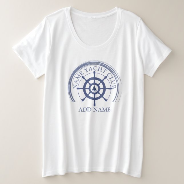 Camiseta Yacht clube de iate de Âncora Náutica Azul Nome da (Frente do Design)