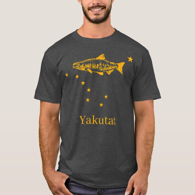 Camiseta Yakutat Alaska Bandeira Salmon Fish (Frente)