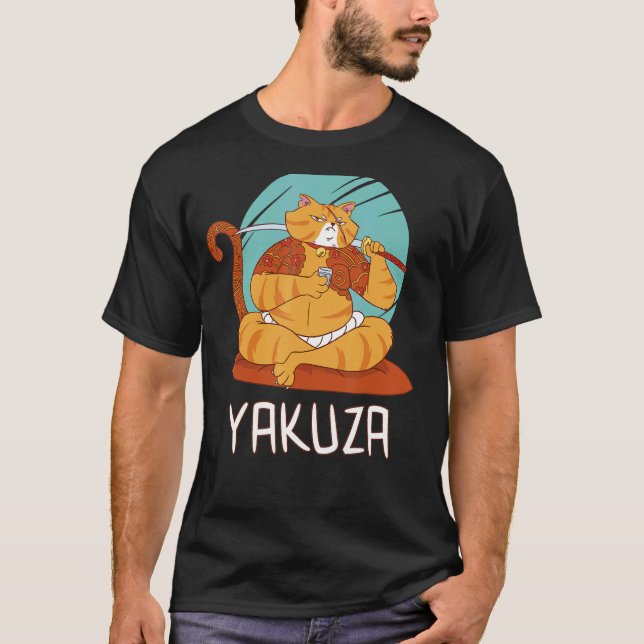 Camiseta Yakuza Cat Gokudo Japonês Mafia Katana Japão Sake (Frente)